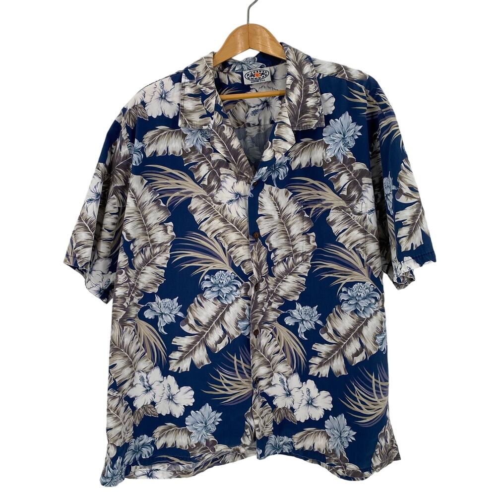 Hawaiian aloha shirt vintage blue hibiscus